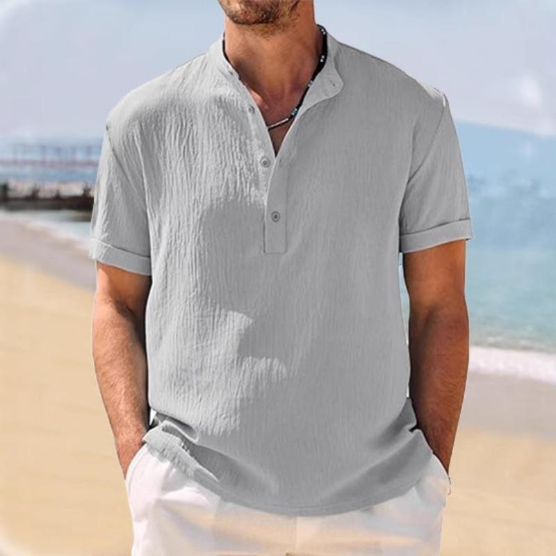 Summer Retro Loose Texture Woven Polo Shirt Retro Lapel T-shirt Breathable Short-sleeved Shirt