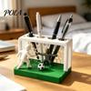 Smooth Surface Pencil Cup Soccer Goal And Player Figure Pen Holder, 3D Printed Sports Durable Organizer Theme 4 Hole Desktop for Home, Office