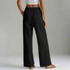 Pantalones Cropped Rectos de Algodón y Lino para Mujer Cintura Elástica Casual Ajuste Holgado Pantalones con Bolsillos para el Uso Diario