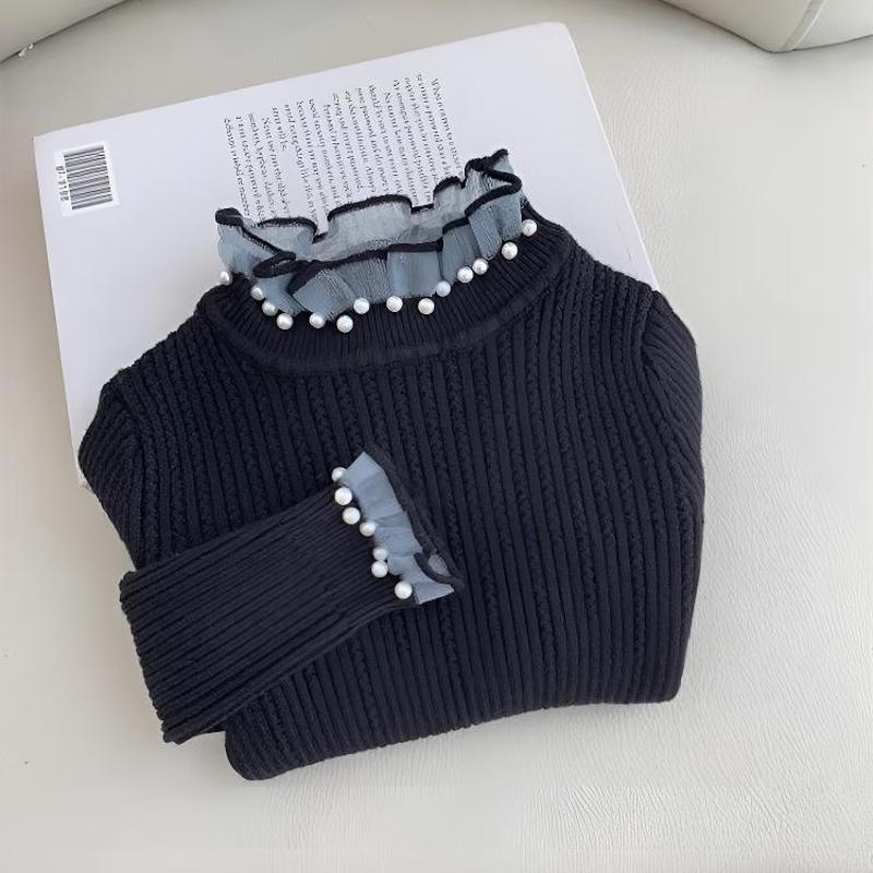 

MIMIHELLO Girls Lace Semi-High Collar Knit Sweater 130cm