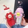 Vacuum Insulated Stainless Steel Water Bottle Women Cute Cartoon Flower Design With Straw Strap 700ml