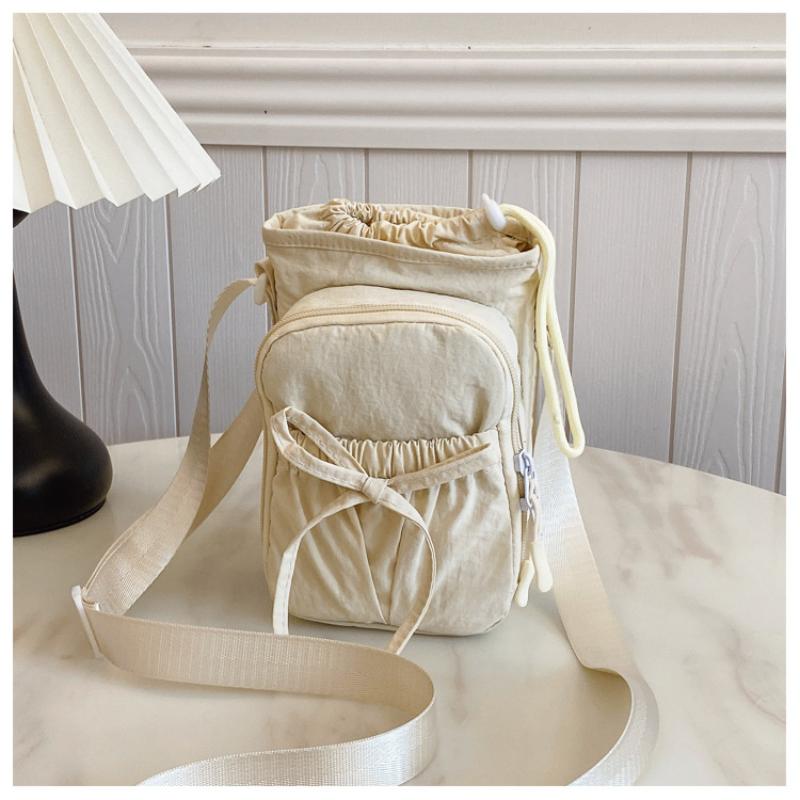 

Outdoor Lightweight Drawstring Crossbody Bag Bow Waterproof Mobile Phone Bag Insulated Water Bottle Bag Women s Shoulder Bag бежевый