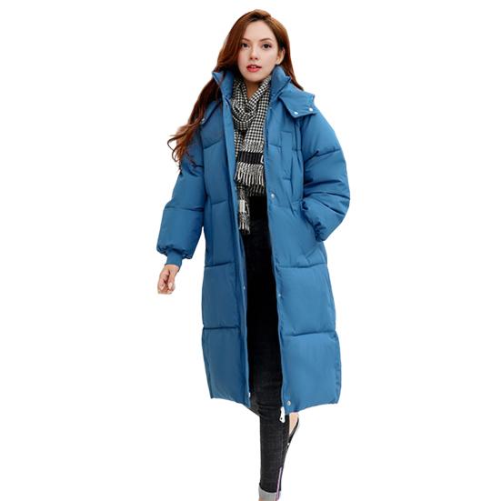 Long Puffer Jacket for Women Thicken Warm Quilted Hooded Coat Zip Up Full Length Down Coat Winter Outerwear