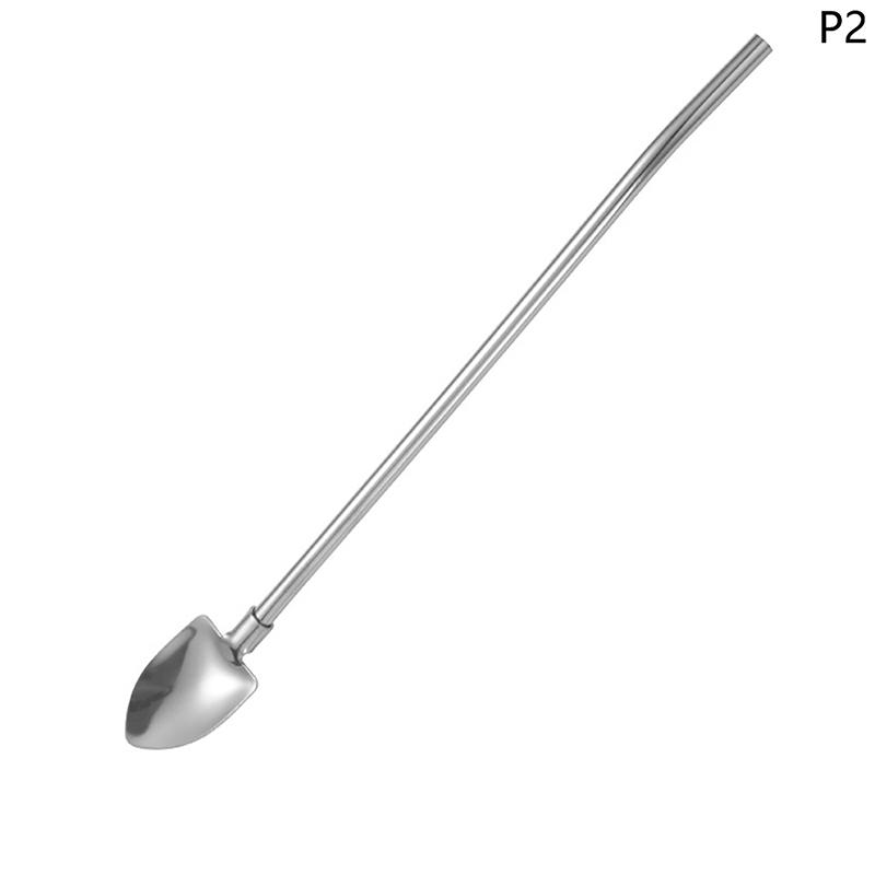 2In1Drinking Straws Spoon Creative Stainless Steel Reusable Drinking Straw