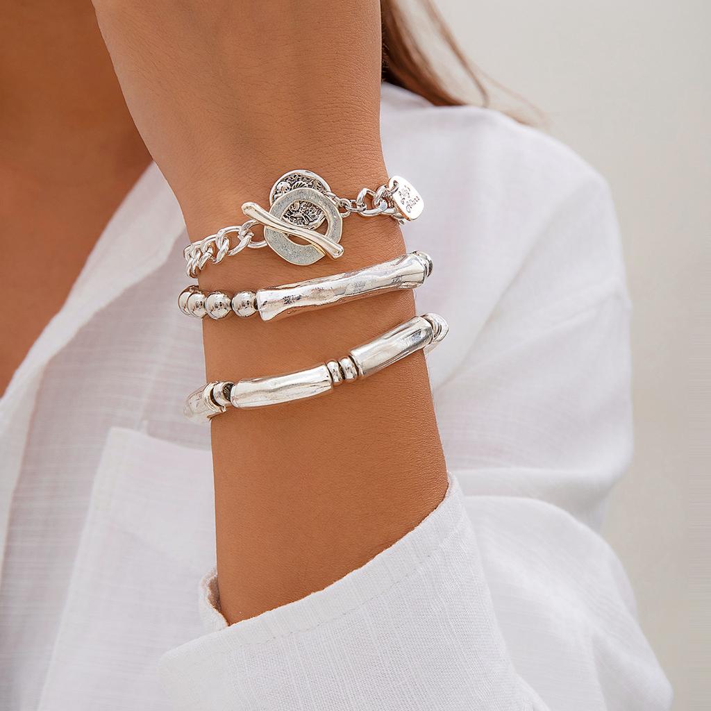 5Pcs/ Set Bohemia Minimalism Multilayer Love Heart Hollow Out Open Mouth Bracelet Set for Women Metal Chain Bangle Zircon Gifts