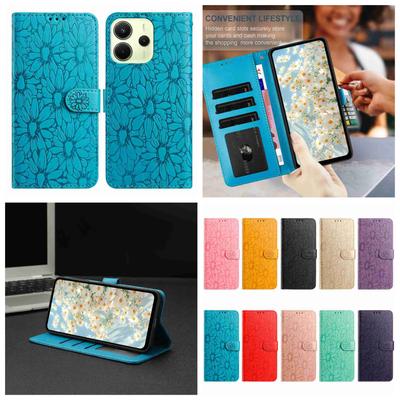 10-kolorowe etui typu flip z wytłaczanym motywem stokrotki dla Redmi Note 14/Note 12/13C/14C/Xiaomi 14T,Xiaomi 11T,Xiaomi 13 Lite,Xiaomi Mi 11 Lite,Xiaomi Poco X6...