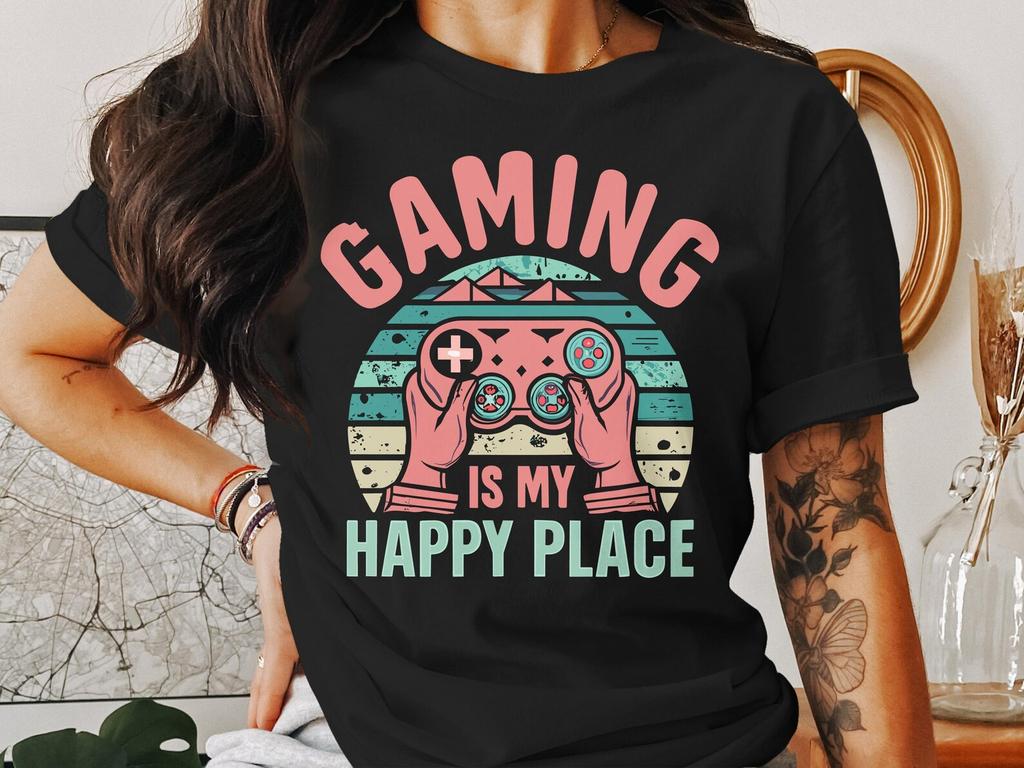 Gaming Is My Happy Place T-Shirt - Gamer Graphic Tee - Unisex Gaming Apparel - Video Game Lover Gift - Funny Gamer Shirt