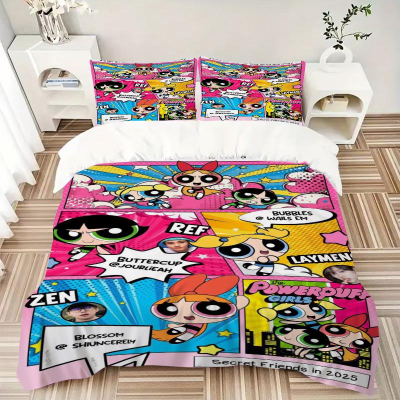 Powerpuff Girls Mashup Print 3Pcs Bedding Setduvet Cover With 2 Bedropillowcase Home Birthday Gift
