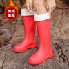 Winter velvet cover thermal rubber shoes women's seaside rain shoes fashion high tube cm platform rain boots exquisite women's water shoes