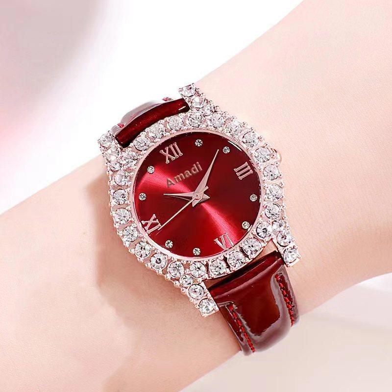 Fashion Women's Watch Women's Fashion Trend Rhinestone Crystal Bright Leather Strap Casual Quartz Watch Women