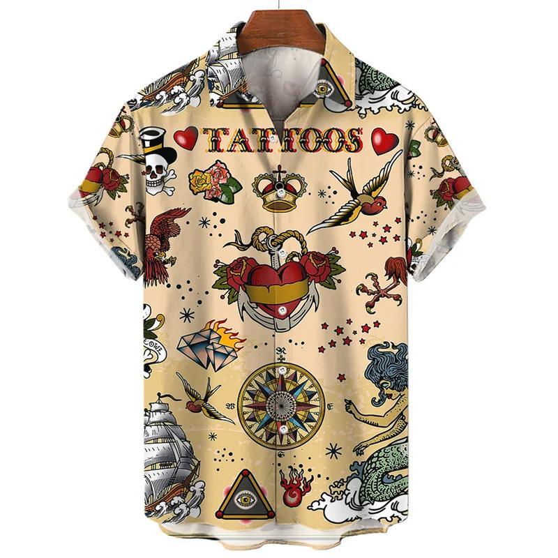 3D Retro Digital Printed Men's Lapel Short Sleeved Shirt