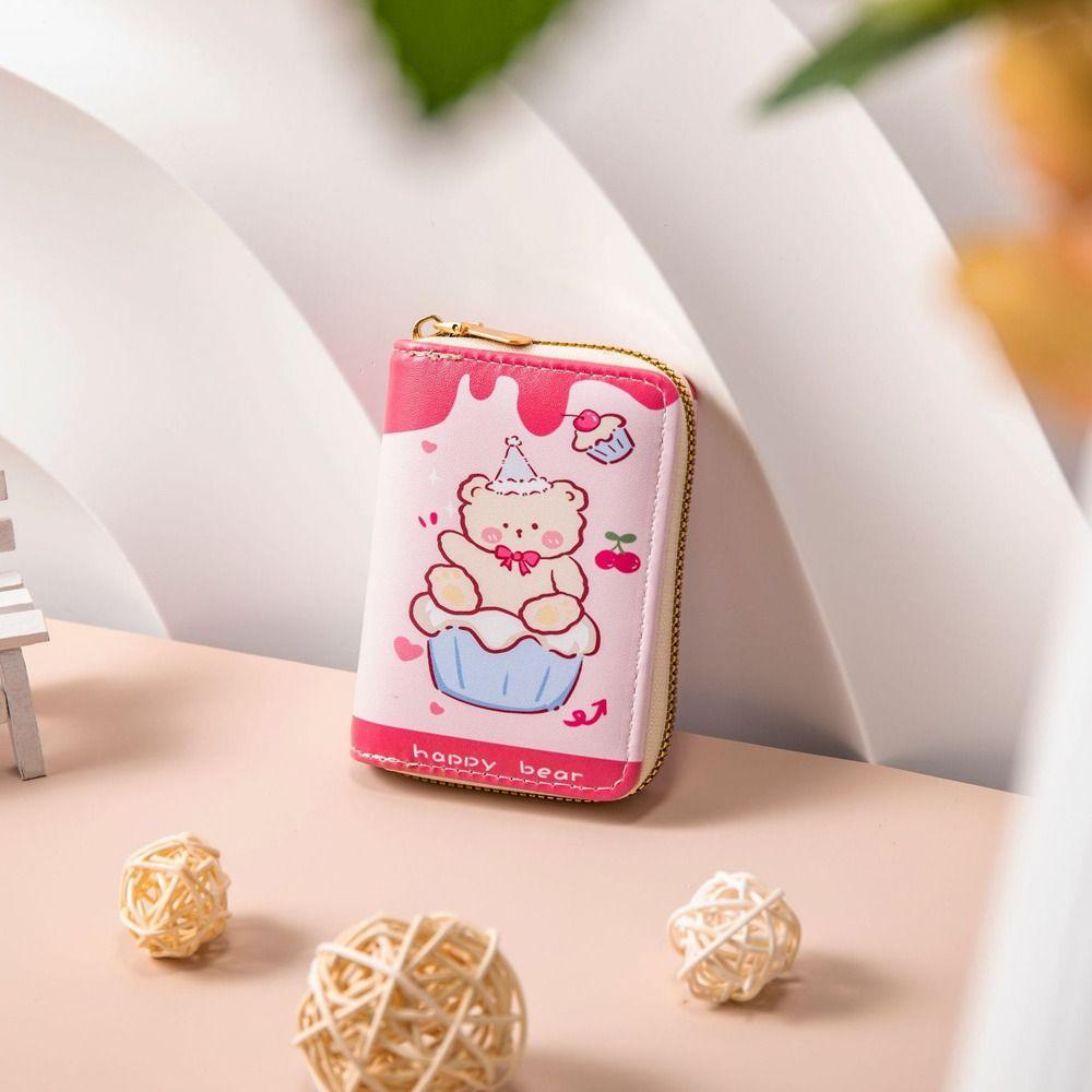 

Lattice Bear Zipper Wallets PU Leather Cartoon Organ Card Bag Korean Style Girls