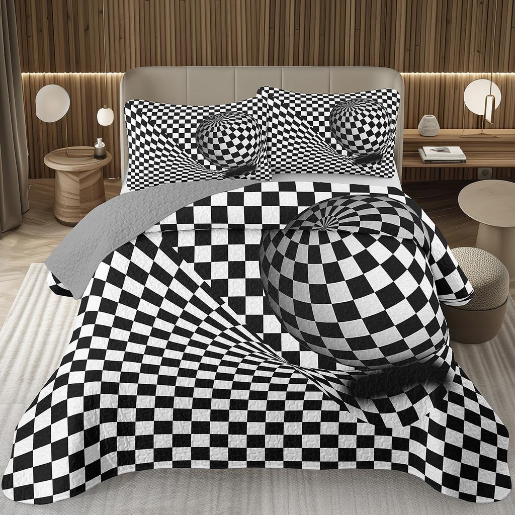 Grid Bedspread Black And White Checkered Bedding Set,Farmhouse Buffalo Plaid Coverlet Geometric Gingham Checkerboard Bed Cover