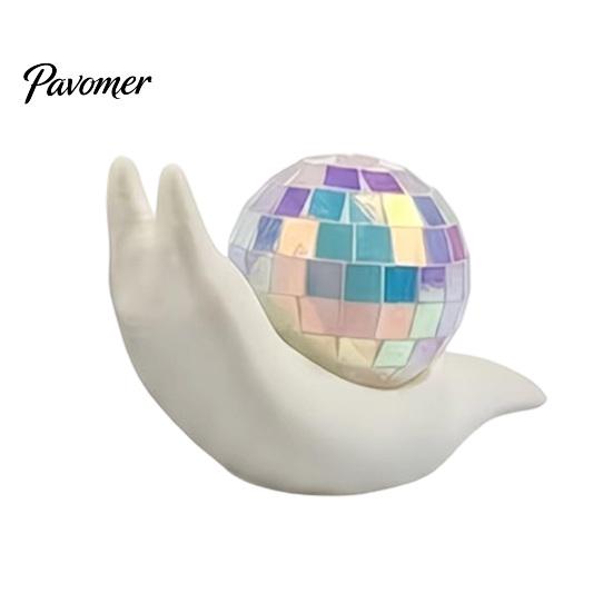 Small Desktop Sculpture Disco Snail Figurine, Retro 70s Ball Table Statue, 3D Unique Gift for Her Glitter Mirror Ornament Home Office Shelf
