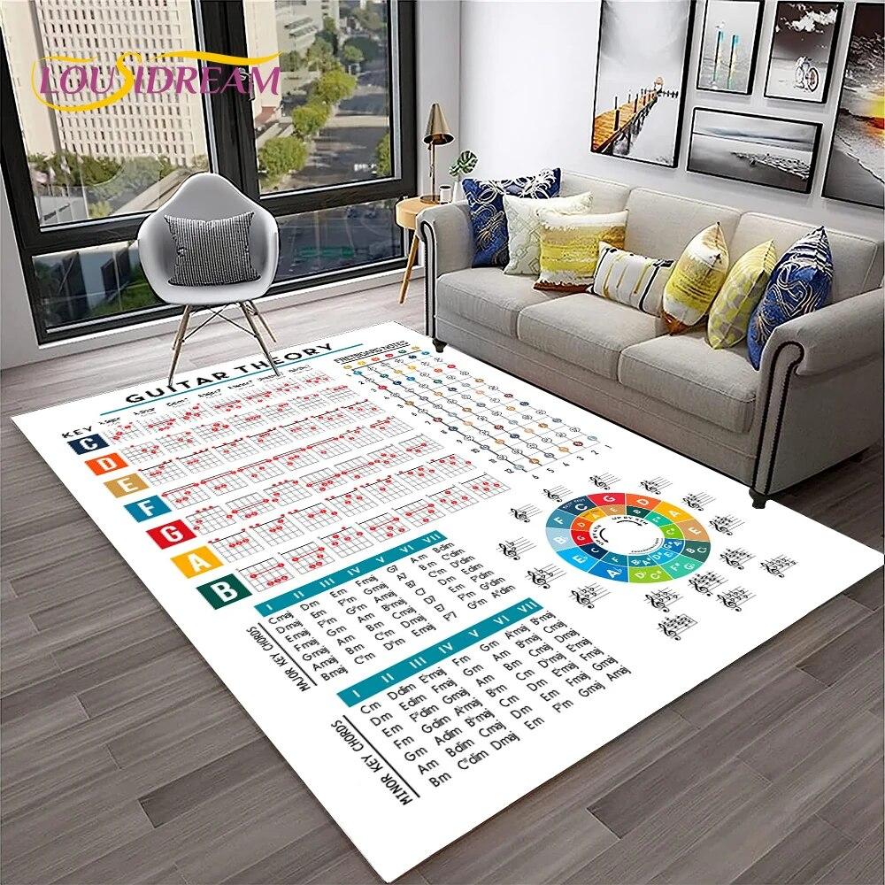 Music Basic Guitar Chord Theory Chart Piano Carpet Rug for Home Living Room Bedroom Sofa Doormat Decor,Kid Area Rug Non-slip Mat