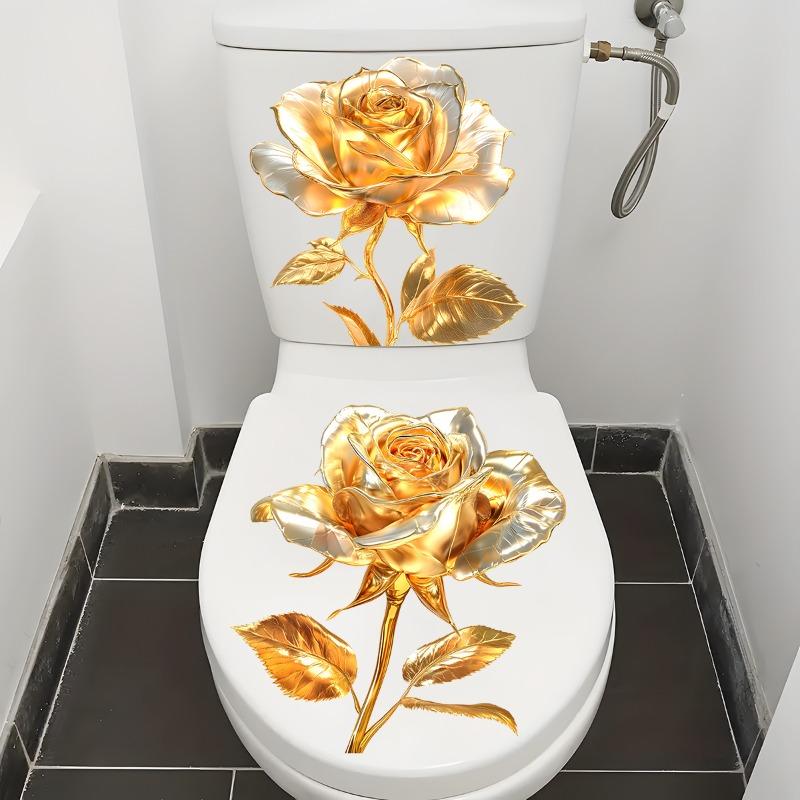 Creative Golden Floral Toilet Decal for Bathroom Washroom Background Decoration Self-Adhesive Removable