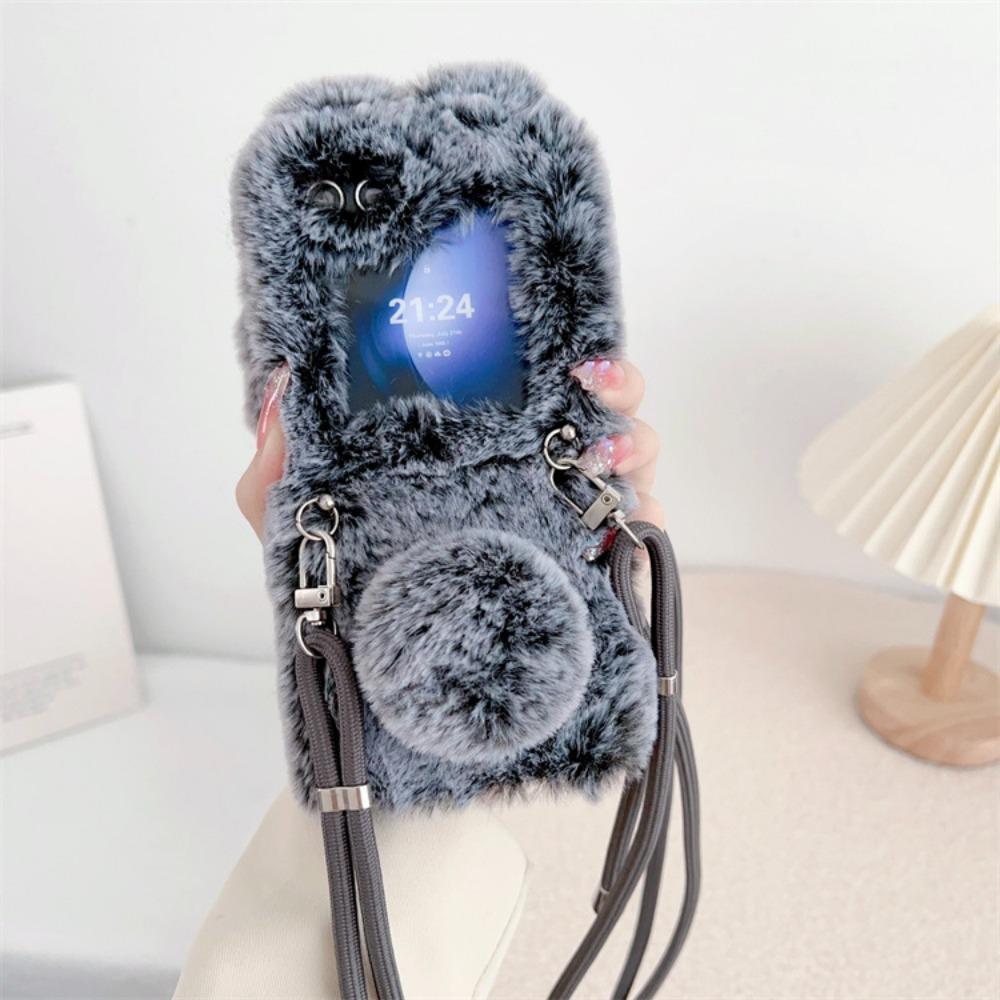 Crossbody Plush Cartoon Phone Case for Samsung Galaxy Z Flip 6 5 4 3 Flip6 Flip5 Flip4 Flip3 5G Shockproof Protective Cover