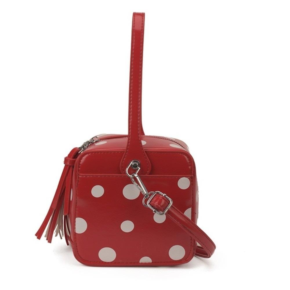 Versatile Elegant Women Polka Dot Handbag Magic Box Shape Zipper Closure Clutch Bag Soft Leather Square Bag