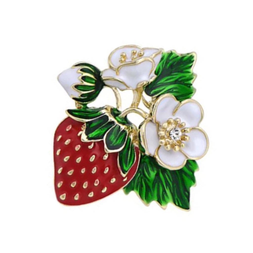 Vintage Rhinestones Strawberry Shaped Brooch Hand Painted Fruit Breastpin Enamel Lapel Pin Clothes Jewelry Accessories