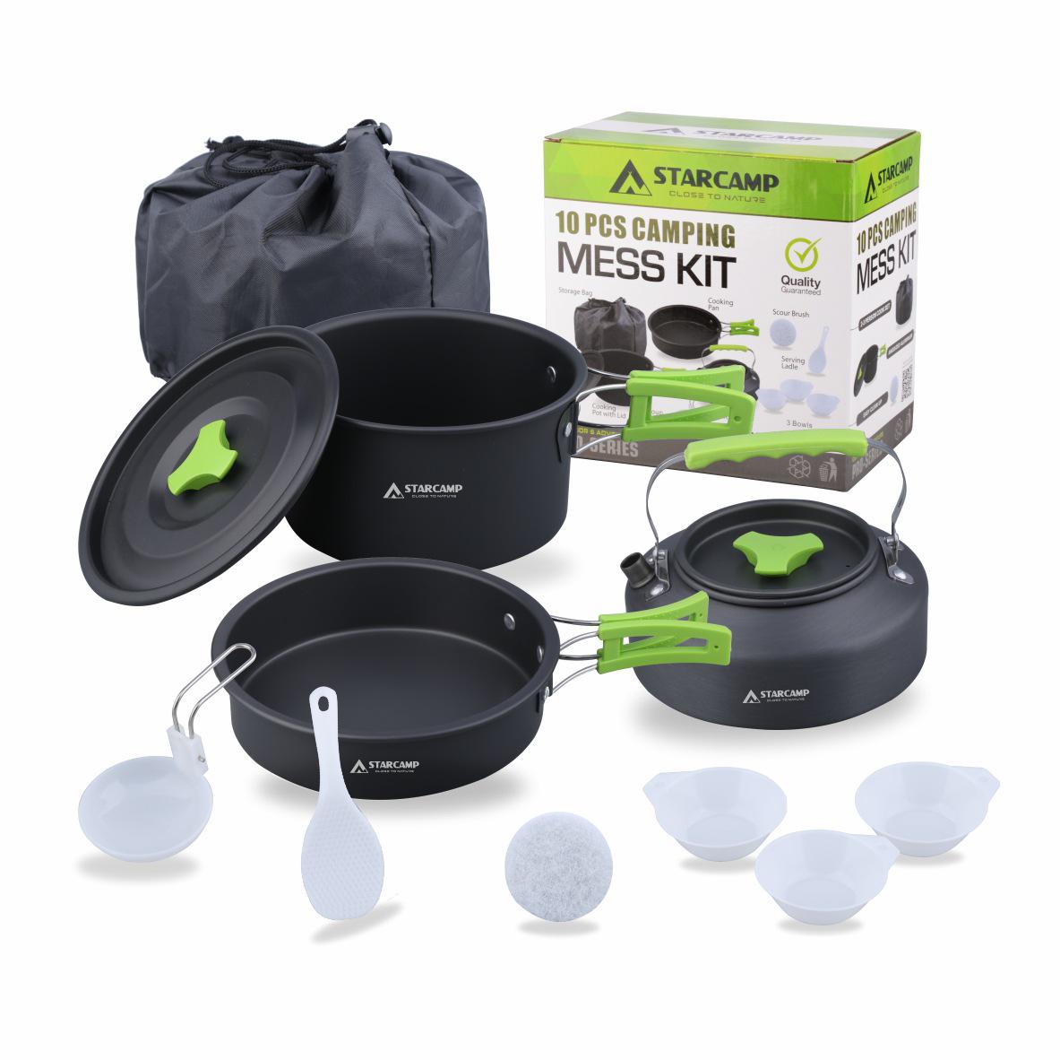 STARCAMP Portable Outdoor Cookware Set: Camping Pots, Tableware, Teapot & Picnic Kit трава зеленый