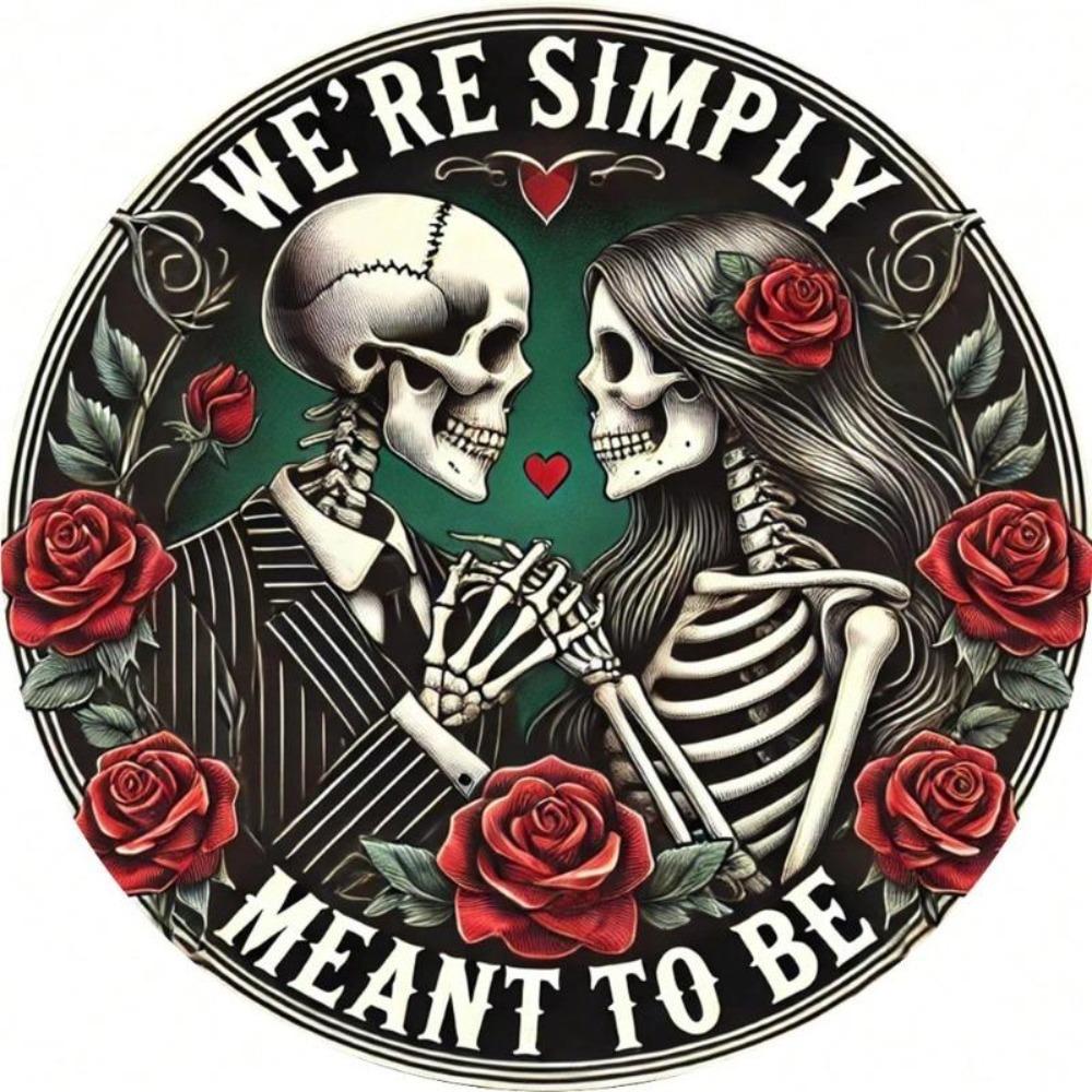 Skeleton Couple Metal Sign 8x8 Inch Rustproof Wall Art for Home Kitchen Garage Decor