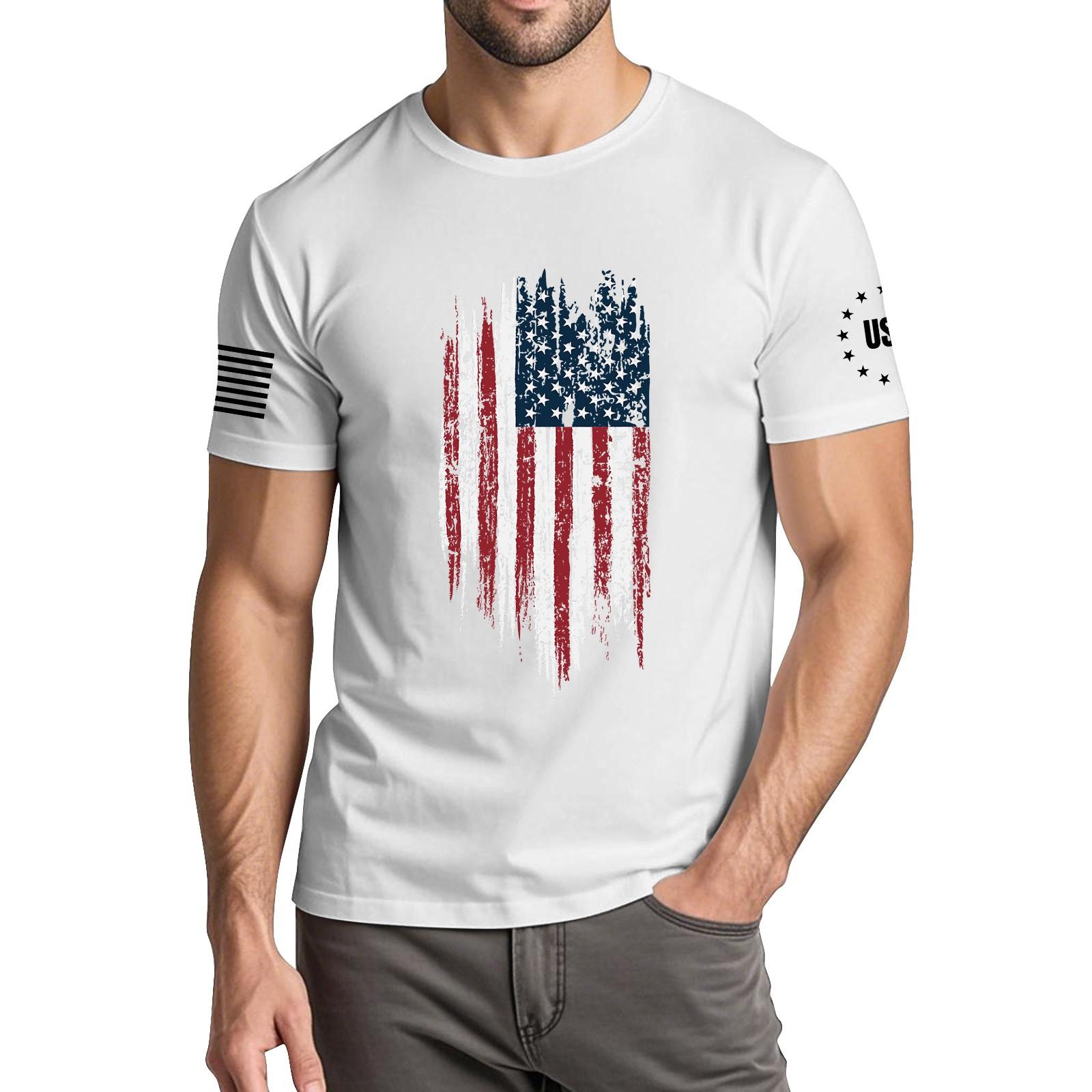 

Мужская модная повседневная футболка с круглым вырезом и коротким рукавом с принтом «День независимости» L белый