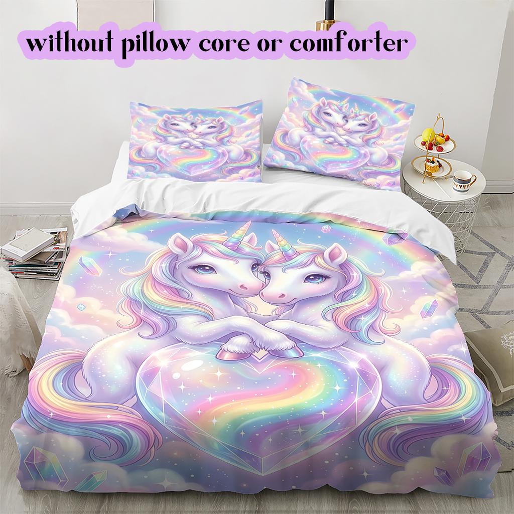 Two animals and lovePattern Bedding Quilt Set Quilt Cover Pillowcase Home Decoration Birthday Gift (1 * duvet cover + 2 * pillowcase, without core)