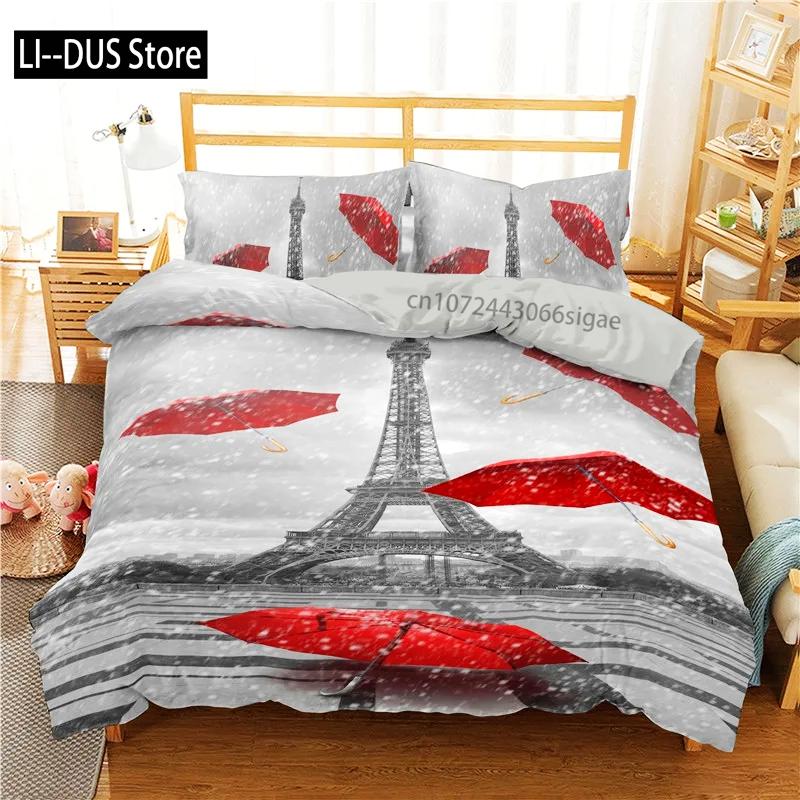 Comforter Eiffel Tower King Size Paris Tower Bedding Set Microfiber French Style Home Decor Grey Cityscape