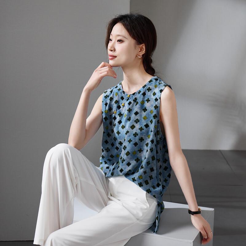 SOFSIL Women s Printed Sleeveless Silk Blouse M