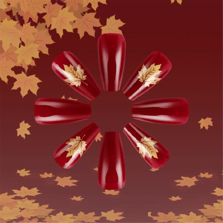24Pcs Fall Thanksgiving Press On Nails Short Square Maple Leaves False Nails Acrylic Manicure Decorations For Women