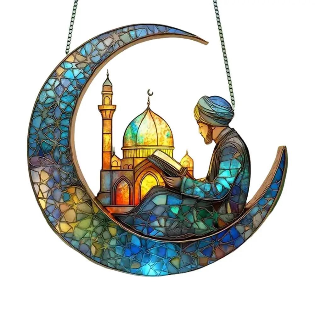 1PCS Retro Colored Disc Hanging Decoration 2D Acrylic Pendant Stained Window And Ornament Moon Hanging Sun Suncatcher W2R2