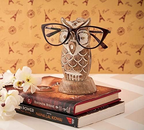 Eximious India Valentines Day Gifts Wooden Owl Glasses Holder Stand for Reading Nightstand Eyeglass Spectacle Mom Dad Car SPWW19