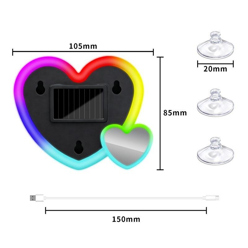 1 Set Heart-Shaped Rgb-Free Color-Changing Interior Wiring Free Atmosphere Light Solar-Powered Led Car Window Neon Lights