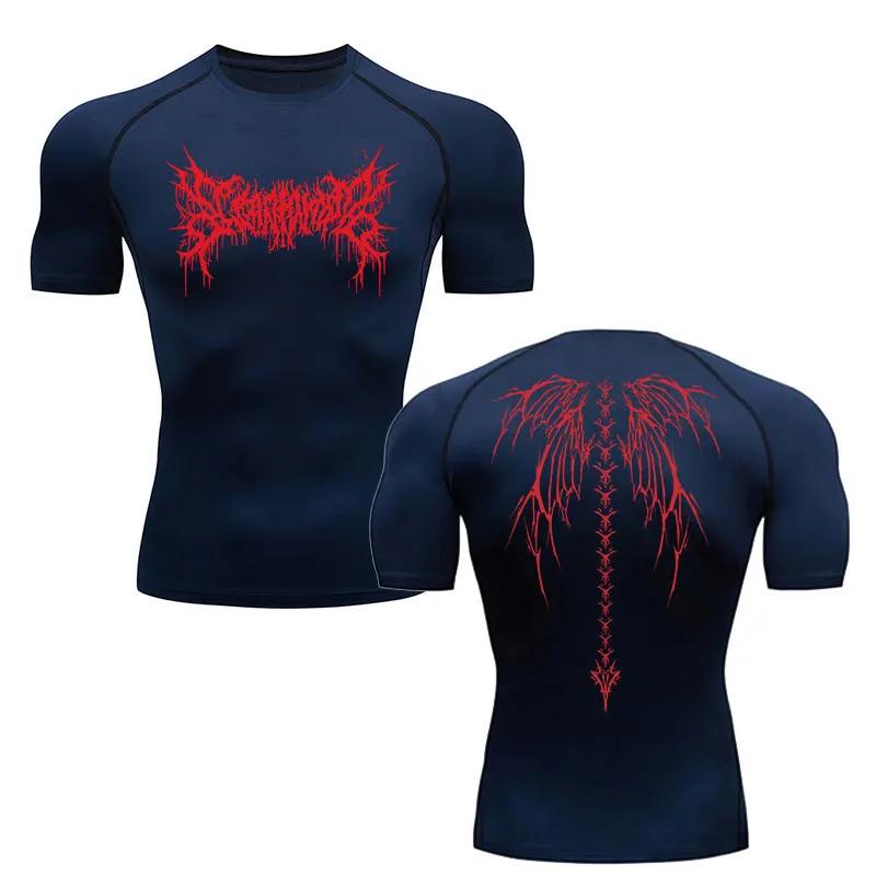 Y2K Compression Tee Shirt Men Fitness Gym Skeleton Sport Running T-Shirt Rashgard Top Quick Dry Short Sleeve T-Shirt for Male