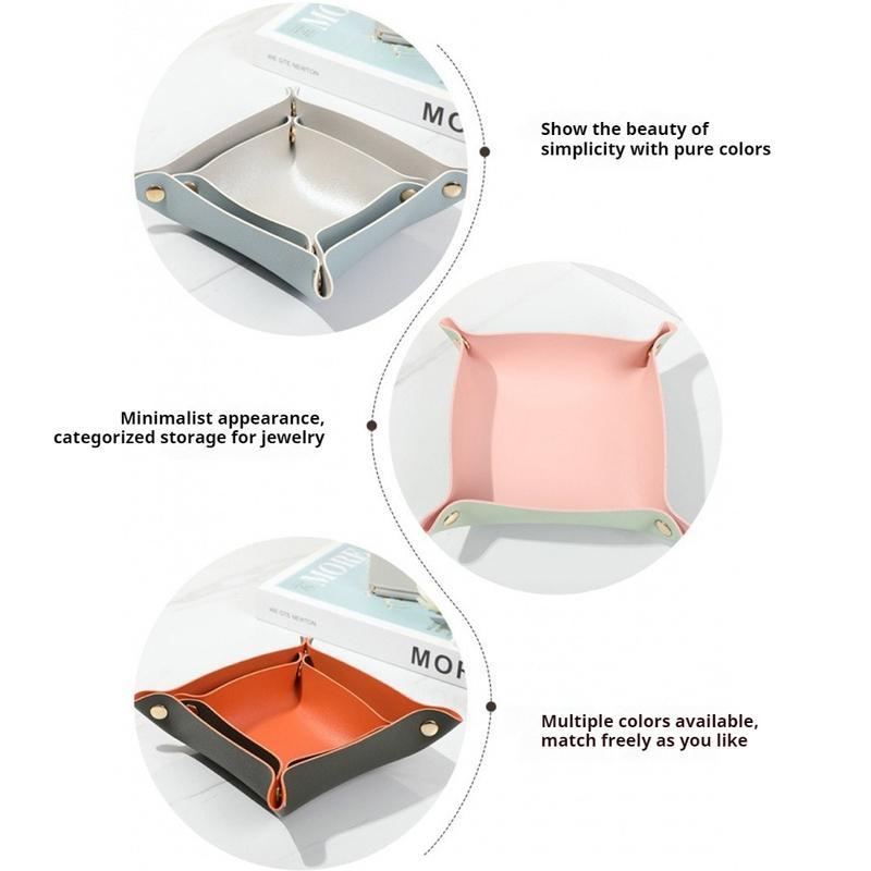2PCS Nordic Leather Desktop Storage Tray PVC Leather Jewelry Cosmetic Key Storage Tray Desktop Folding Organizer Storage Box