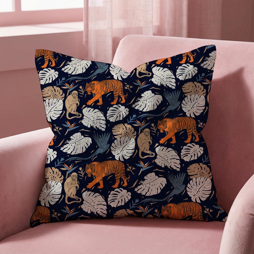 Tropical Tiger Pattern Cushion Cover Multi-Scene Pillow Cover for Home & Car - Reversible, Soft & Durable for Daily Use