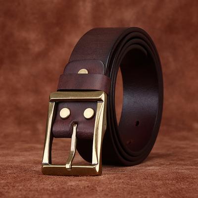 Retro Style Belt American Hand-Frosted Men'S Belt First Layer Pure Cowhide Copper Buckle Jeans Genuine Leather Belt