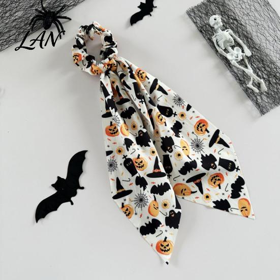 Non-damaging Hair Tie Halloween Satin Scrunchies for Women, Funny Pumpkin Printed Elastic Ties, Silky Accessory Soft Ponytail Holders, Decorative