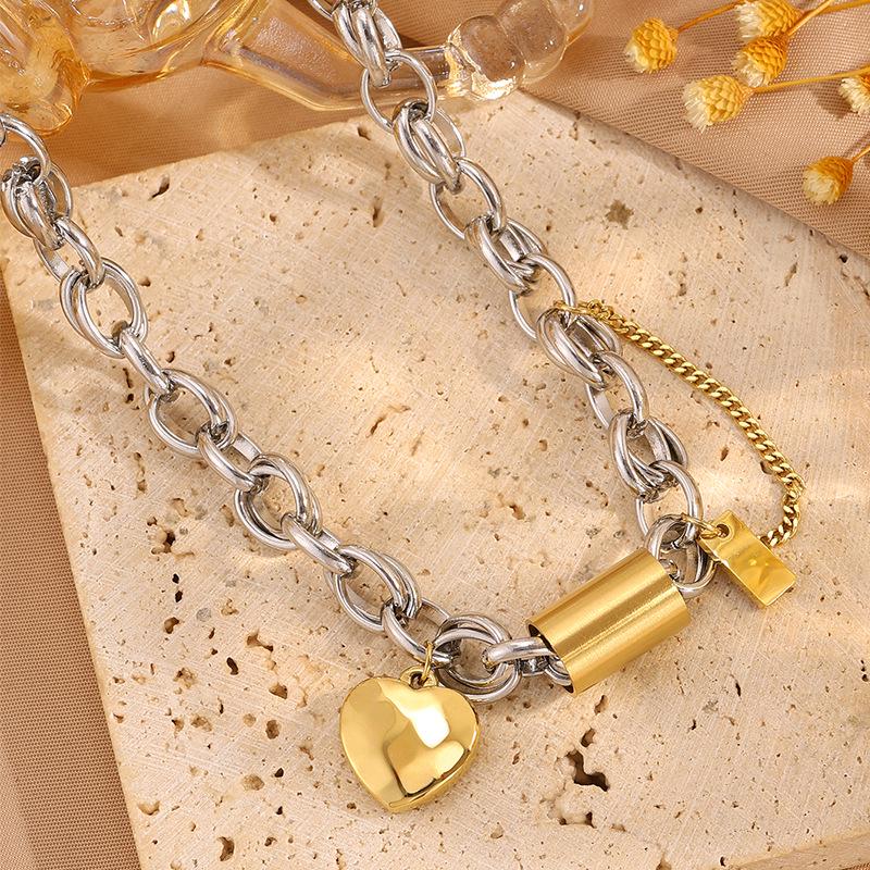 Herz-Ketten-Set (Halskette & Armband) aus nicht verblassendem Titanstahl – Europäischer & Amerikanischer Modeschmuck für Damen