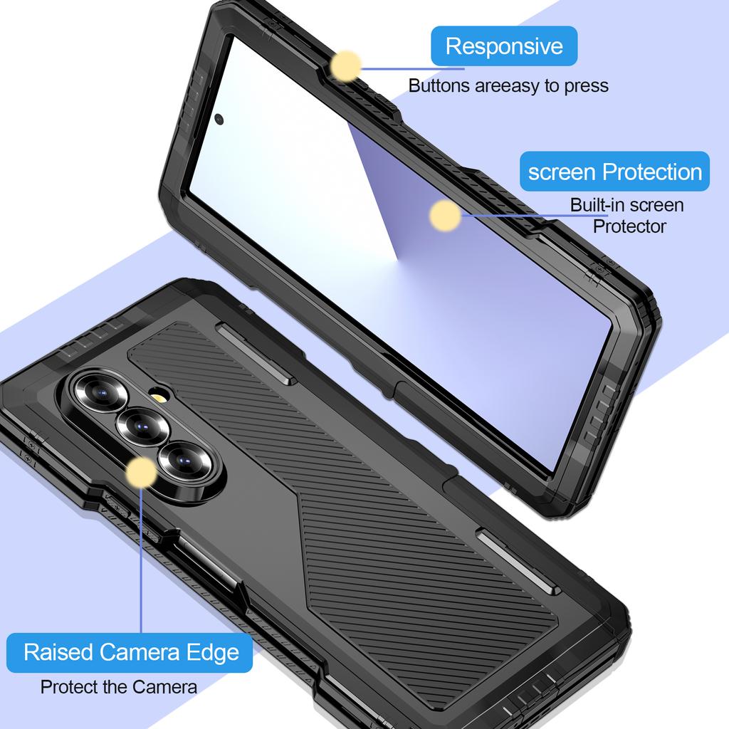 For Samsung Galaxy Z Fold7 5G Case Aluminium Alloy+Silicone Kickstand Cover with PET Screen Film