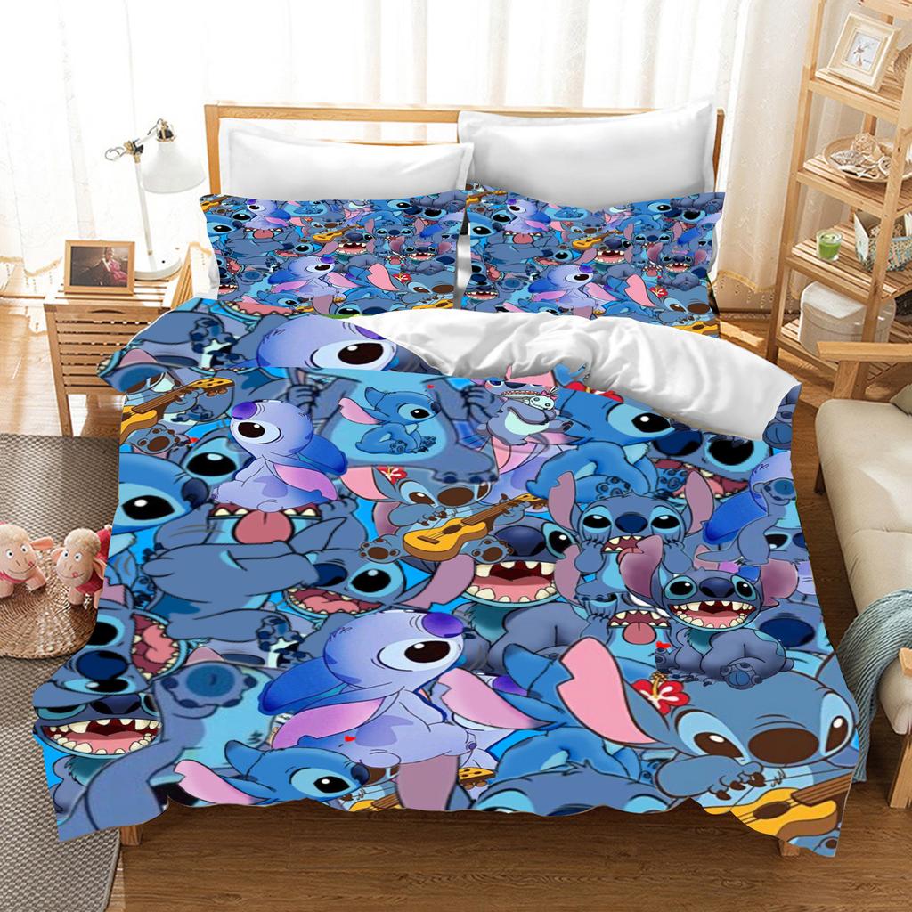 Stitch Bedrucktes Schlafzimmer Bettwäscheset Bettbezug Weihnachtsgeschenke Komfort Cartoon Mit Kissenbezug für Kinder und Erwachsene