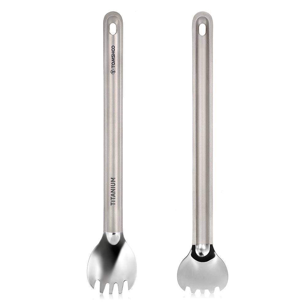 TOMSHOO Cuillère-fourchette en titane à long manche avec bol poli Portable pour l'extérieur Couverts de pique-nique Camping Randonnée cuillère de camping