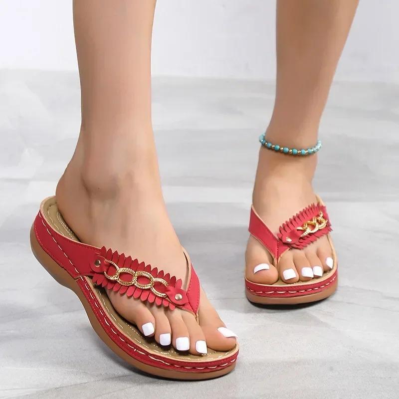 

Fashion Women s Sandals Summer Non-Slip Beach Shoes Slides Large Size Flip Flops Wedges Comfortable Slippers Female Sandals 2024 36 чёрный