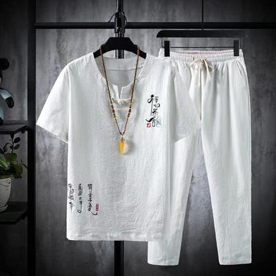 (Hemd + Hose) Sommer Chinesischen Stil Männer Hemd Baumwolle und Leinen Hemden Männer Hohe Qualität Casual Shirts Zwei Stück