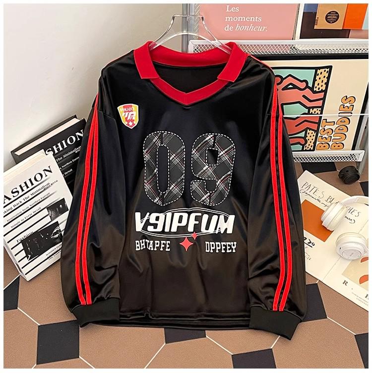 

Унисекс Ретро Свитшот с V-образным вырезом и принтом: Повседневный весенне-осенний стиль хип-хоп XL чёрный