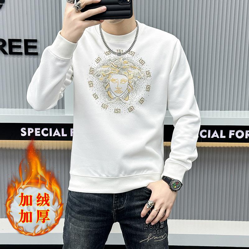 European Version Men S Light Luxury Hot Diamond Round Neck Sweater Men S Fleece Thickened Simple Trendy Clothing Men S Outer Wear M