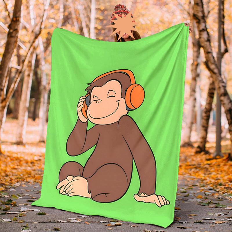 Curious George Flannel Blanket Soft Warm All-Season Throw, Design for Camping, Car Travel, Hiking Sofa, Bed, Office Perfect Gift for Parties