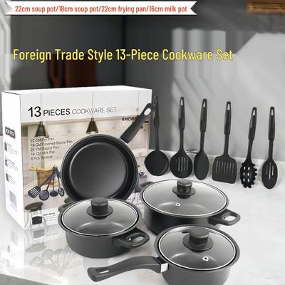 13-Piece Non-Stick Cookware Set: Spatulas, Stockpot, Milk Pot, Frying Pan, Maifan Stone Pot
