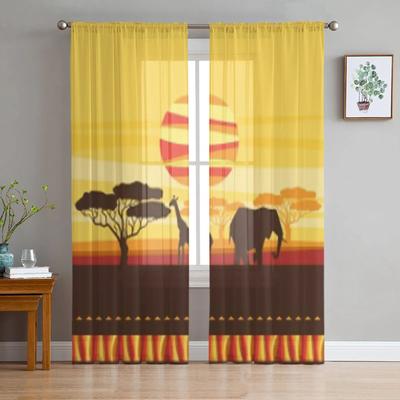 Durchsichtige Vorhänge mit afrikanischen Elefanten und Giraffen für Schlafzimmer, exquisiter Voile-Vorhang, Wohnzimmer, Küche, Chiffon-Stoffvorhänge