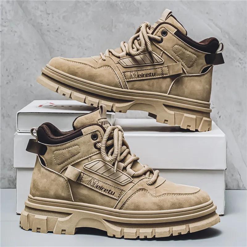 New British Style Work Boots Retro Sports Casual Shoes High-top Thick-soled Anti-slip Motorcycle Rider Boots Leisure Shoes